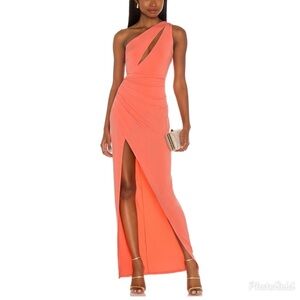NWT MICHAEL COSTELLO X REVOLVE Parker Maxi Dress Coral One-Shoulder Size L